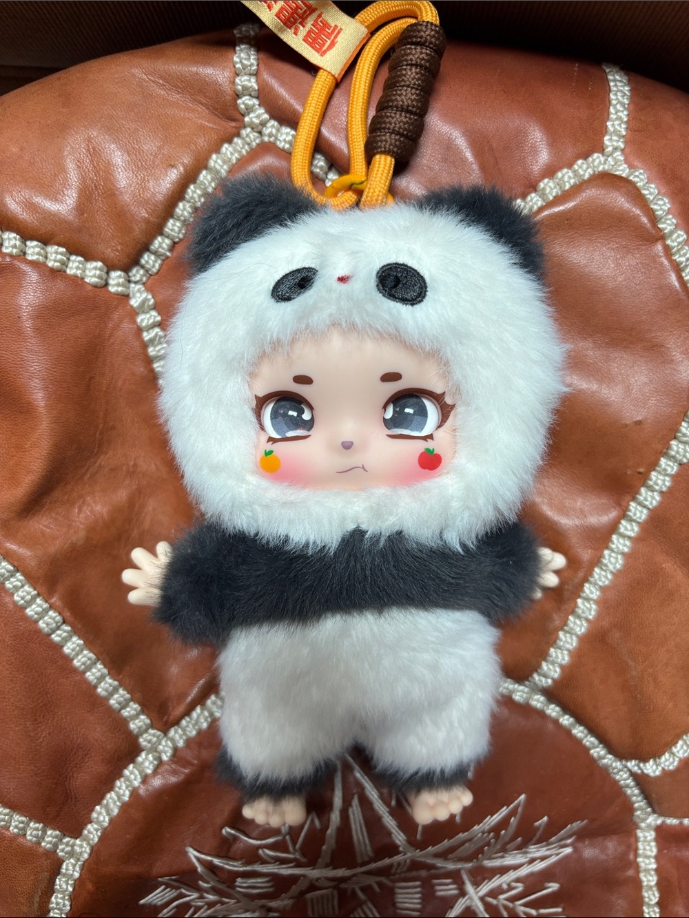 Cute Plush Panda Costume Small Pet Keychain Doll - White and Black